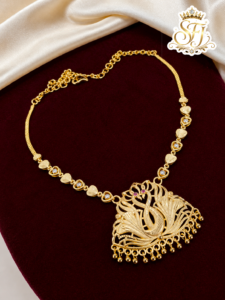 Traditional Peacock Pendant Gold Covering Necklace with White Stones