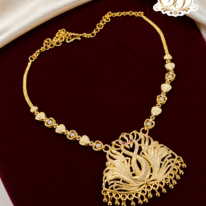 Traditional Peacock Pendant Gold Covering Necklace with White Stones