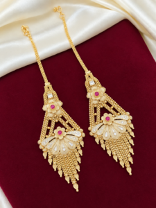 Maatal attached gold look long bridal earrings