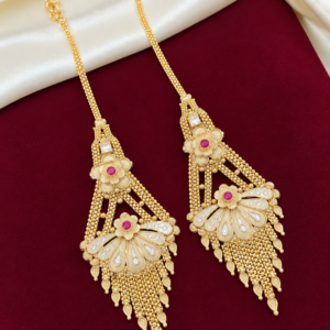 Maatal attached gold look long bridal earrings