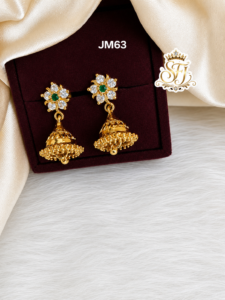 Green Stone Floral Gold Covering Jhumka Earrings