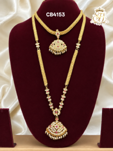 Floral Leaf Stone Long Haram with Pendant