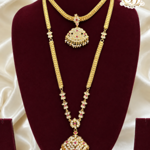 Floral Leaf Stone Long Haram with Pendant