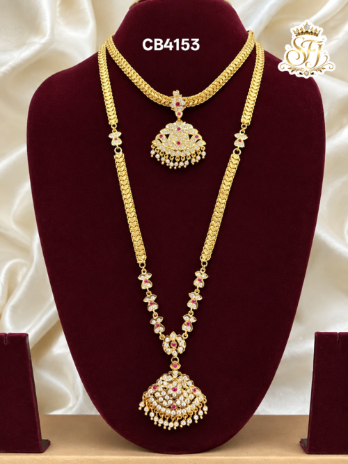Floral Leaf Stone Long Haram with Pendant 1