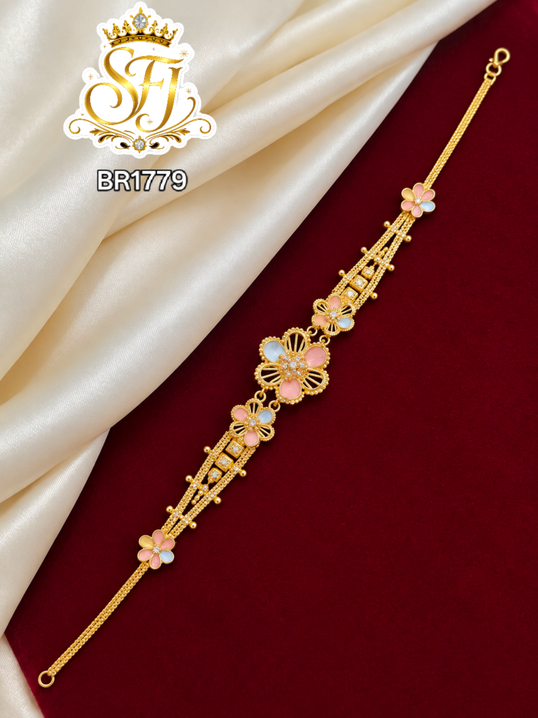 Gold plated floral tri color mix bracelet