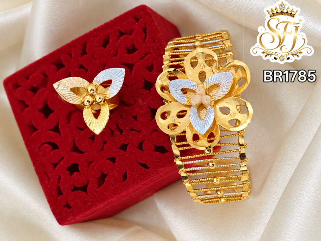 Two Tone Floral Gold Covering Bangle with Matching Ring – BR1785