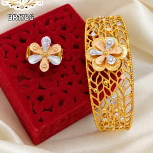Floral Openwork Gold Covering Bangle with Matching Ring – BR1786