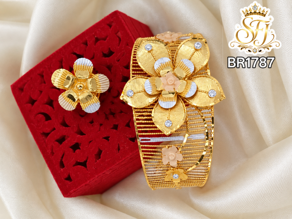 Floral Gold Covering Bangle with Matching Ring – BR1787