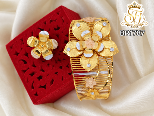 Floral Gold Covering Bangle with Matching Ring – BR1787 1
