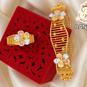 Two Tone Flower Gold Covering Bangle with Ring – BAN1431