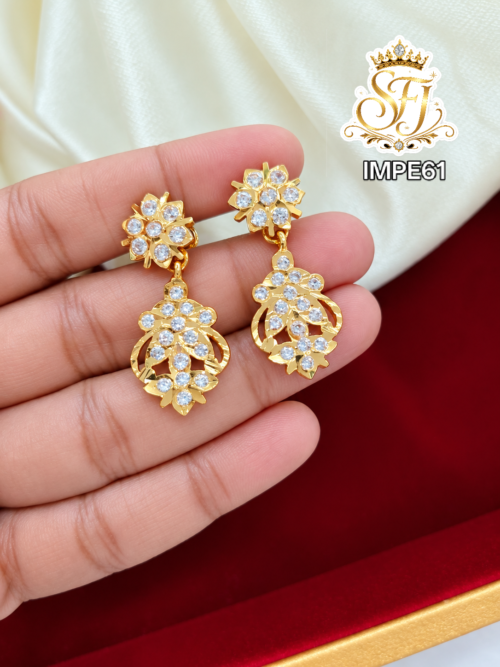Gold finish impone stone drop earrings 1