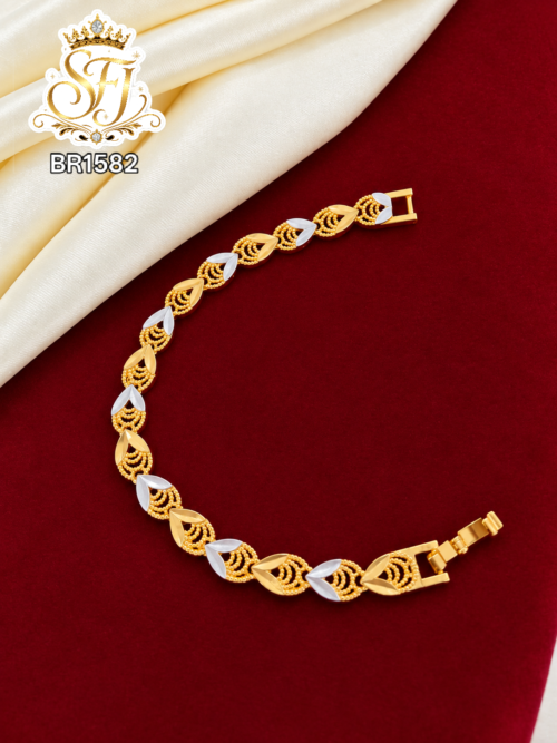 Two Tone Leaf Pattern Gold Covering Bracelet 1