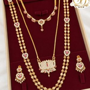 Traditional Heart Design Combo Haram Set with Pendant & Earrings