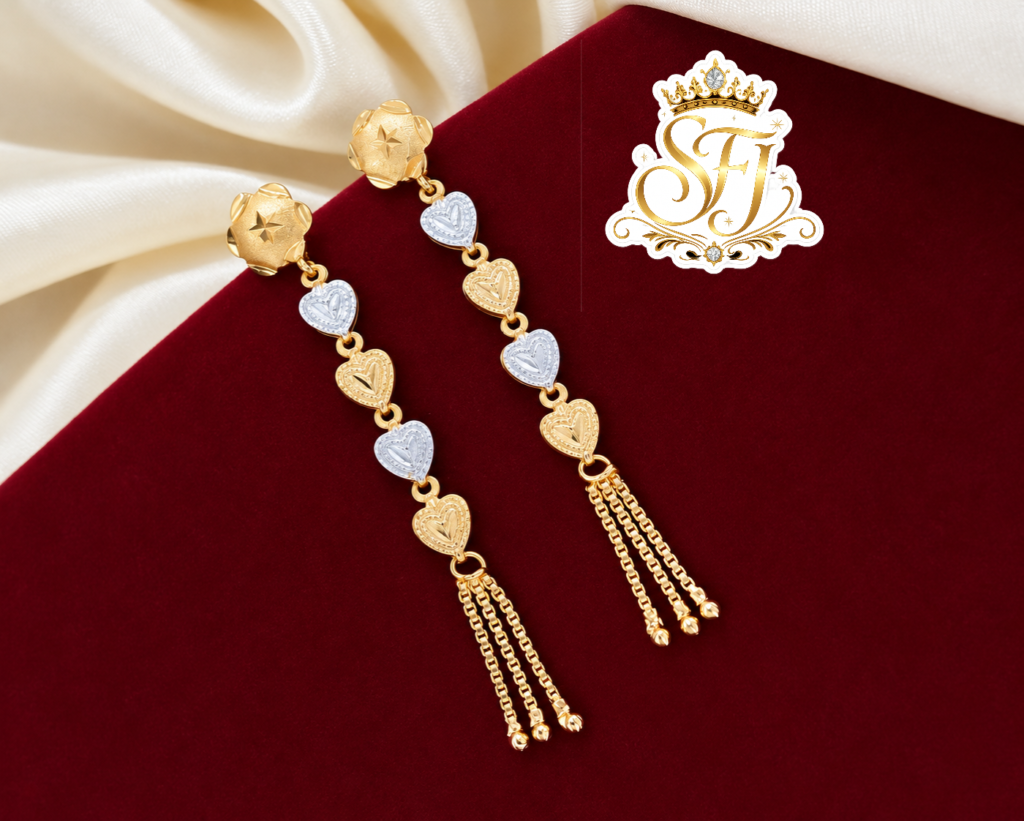 Two Tone Heart Design Long Tassel Earrings