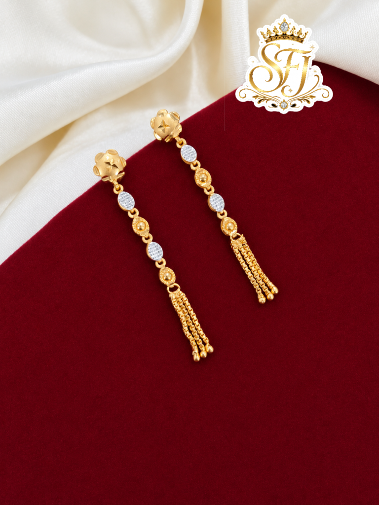 Round Link Two Tone Tassel Gold Covering Earring