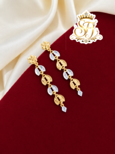 Floral Vine Two Tone Long Gold Covering Earrings