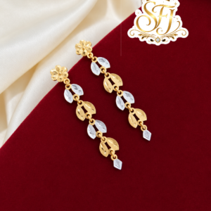 Floral Vine Two Tone Long Gold Covering Earrings