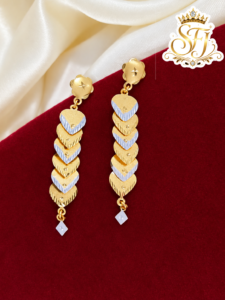 Layered Heart Two Tone Long Earrings