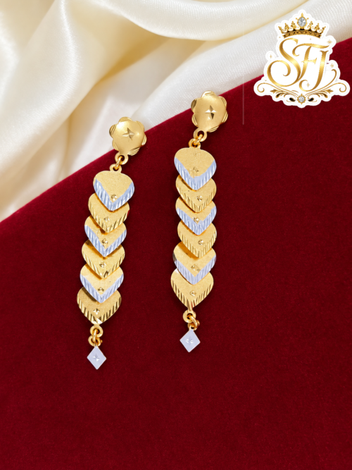 Layered Heart Two Tone Long Earrings 1
