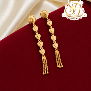Heart Link Long Gold Tassel Earring