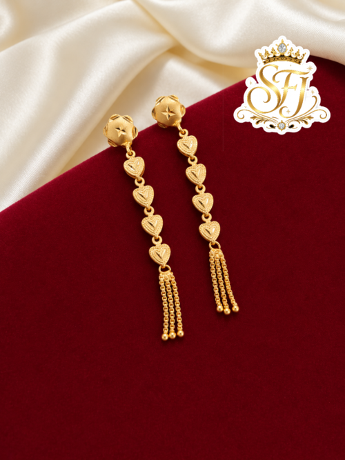 Heart Link Long Gold Tassel Earring 1