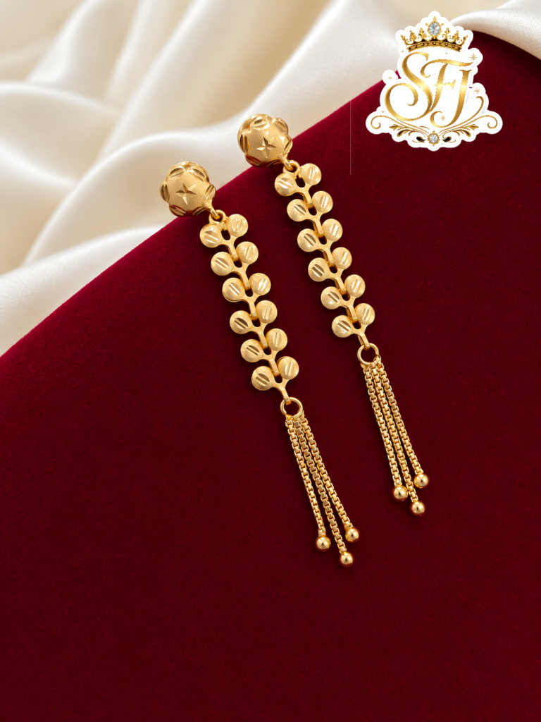Leaf Vine Design Long Gold Covering Earrings