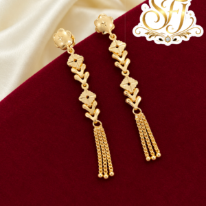 Floral Branch Long Tassel Gold Covering Earrings