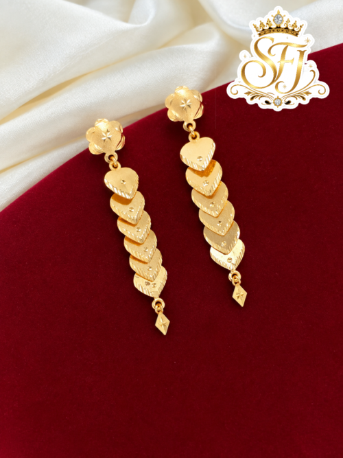 : Layered Heart Design Long Gold Covering Earrings 1