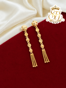 Round Motif Long Gold Tassel Earrings