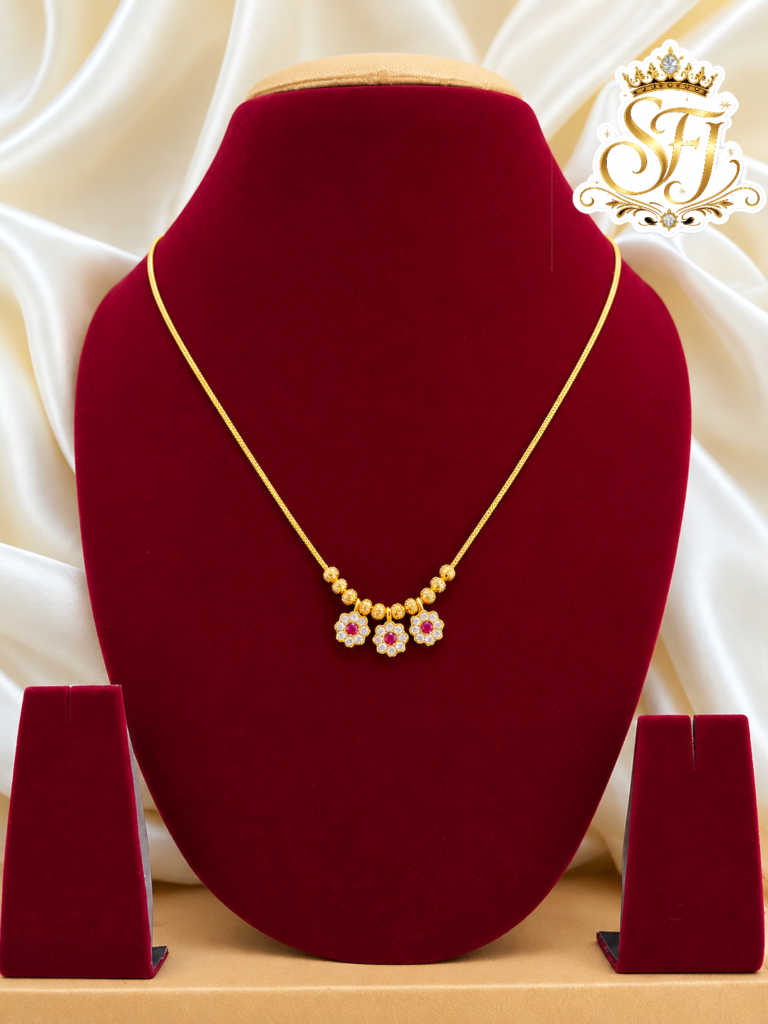Ruby White Stone Flower Gold Covering Chain for Women