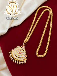 Gold Look Peacock White Stone Pendant Chain – CH1765