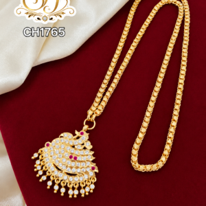 Gold Look Peacock White Stone Pendant Chain – CH1765