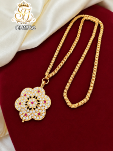 Gold Look Floral Stone Pendant Chain – CH1766