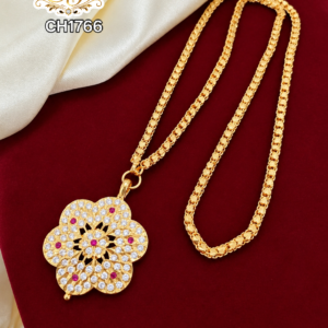 Gold Look Floral Stone Pendant Chain – CH1766