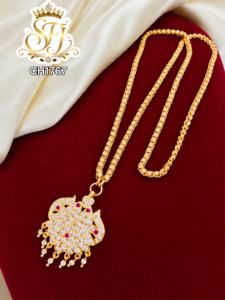 Gold Look Peacock Cluster Stone Pendant Chain