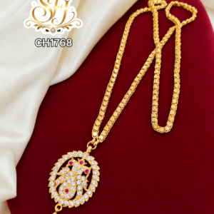 Gold Look Oval Peacock Stone Pendant Chain – CH1768