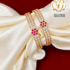 Ruby Floral White Stone Gold Covering Bangles – Pair 1