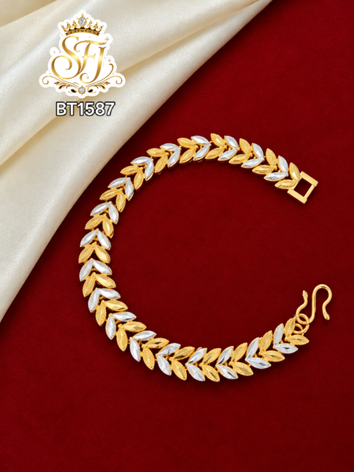 Two Tone Leaf Design Gold Covering Bracelet 1