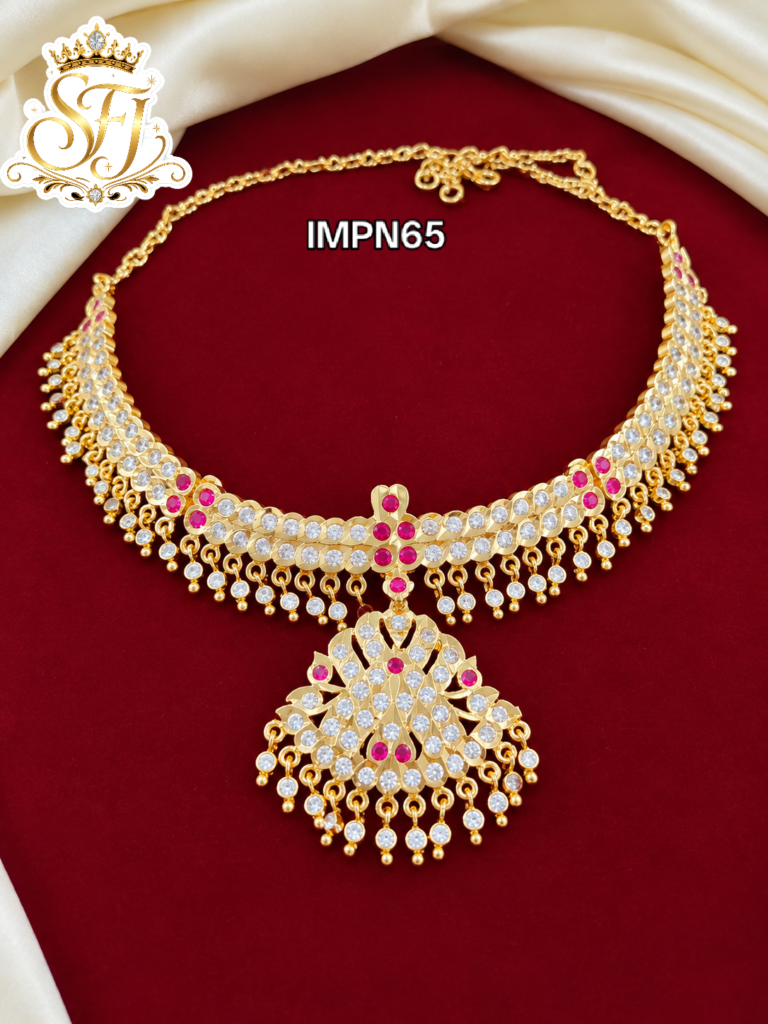 Impone choker necklace with white and ruby stone pendent