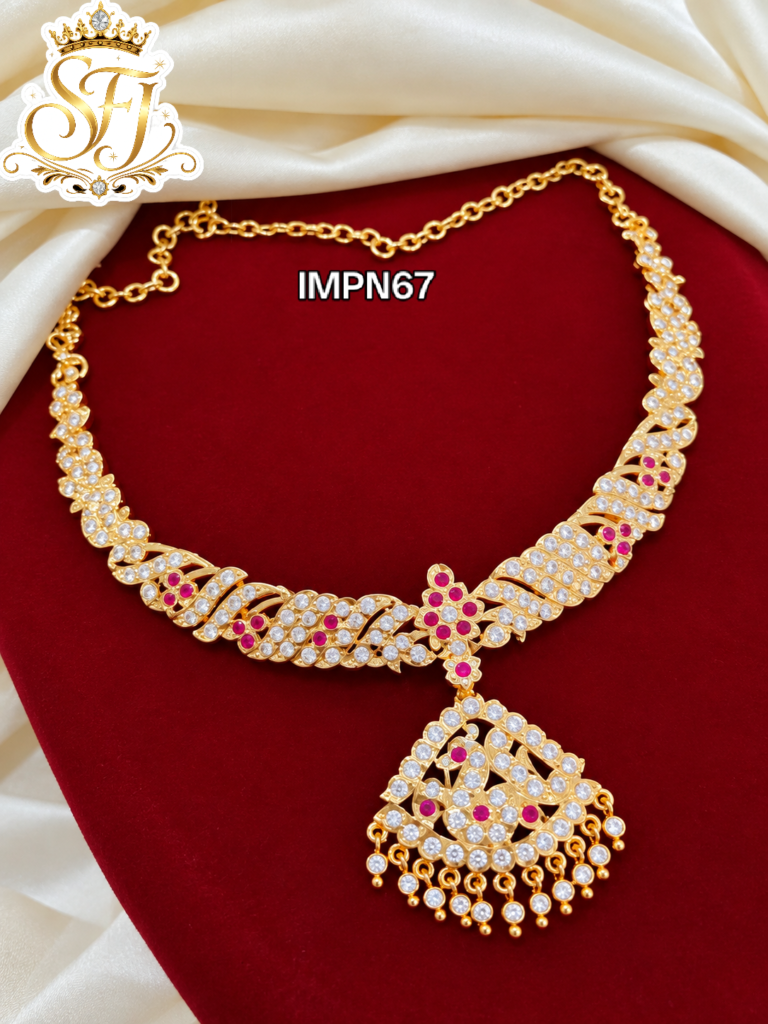 IMPN67 Ruby White Stone Impone Necklace | SFJ Gold Covering