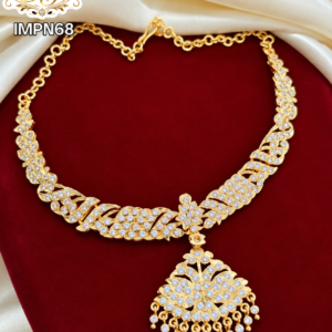 White Stone Gold Look Impone Necklace with Pendant