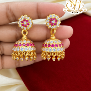 Ruby & White Stone Gold Look Jhumka