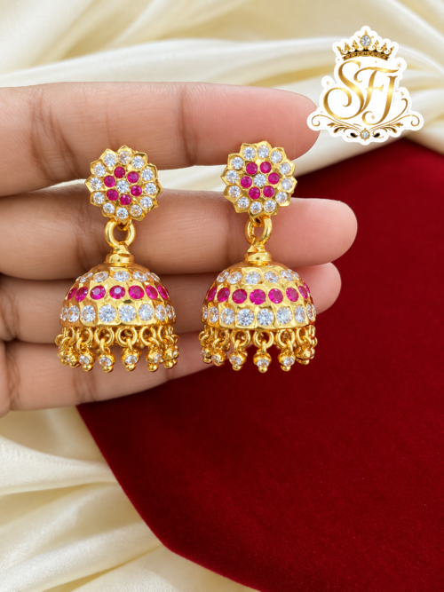 Ruby & White Stone Gold Look Jhumka 1