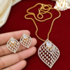 Gold Covering Leaf Design AD Stone Pendant Necklace with Earrings 2