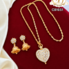 Premium White Stone Heart Pendant Chain with Jhumka Earrings 1