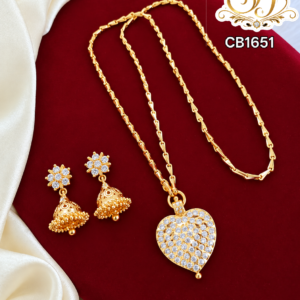 Premium White Stone Heart Pendant Chain with Jhumka Earrings