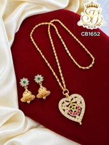 Multicolor Stone Heart Pendant Chain with Jhumka Earrings – CB1652