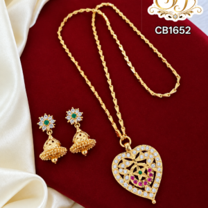 Multicolor Stone Heart Pendant Chain with Jhumka Earrings – CB1652