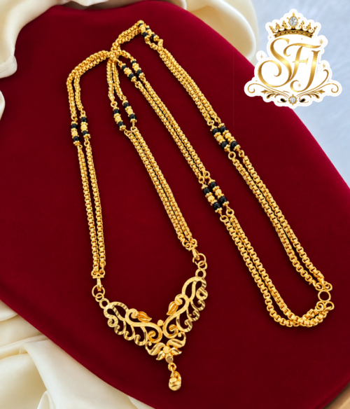 Traditional Black Bead Gold Finish Double Chain 1