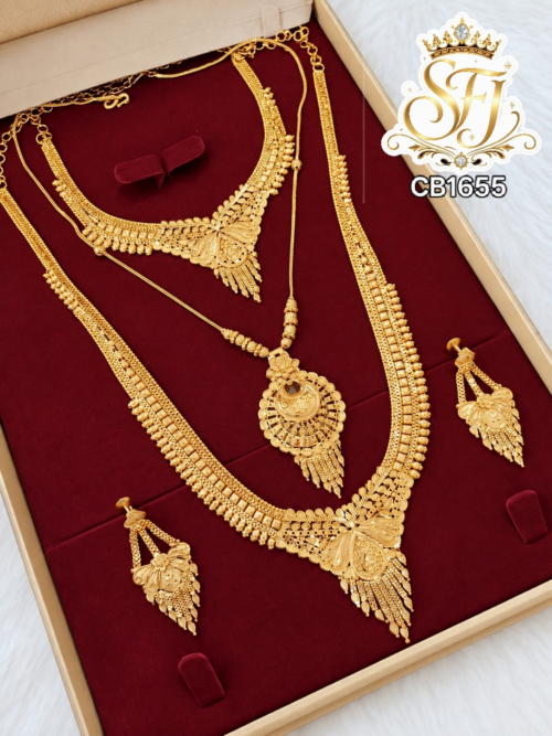 CB1655 Traditional Gold Covering Bridal Necklace Combo Set with Earrings 1